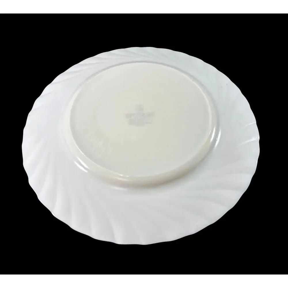 Vintage Arcopal France Victoria Floral Dinner Plate 9.5” Milk Glass Blue Trim